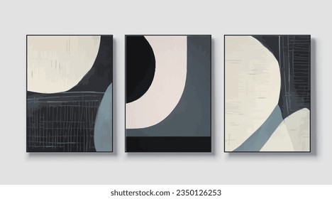 Set of minimal modern geometric design posters, vector templates with primitive shape elements, modern hipster style