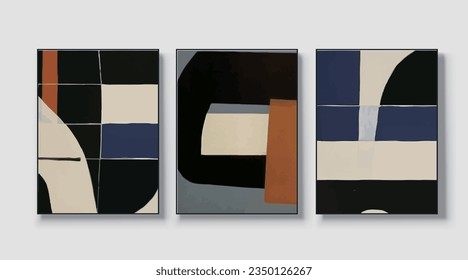Set of minimal modern geometric design posters, vector templates with primitive shape elements, modern hipster style