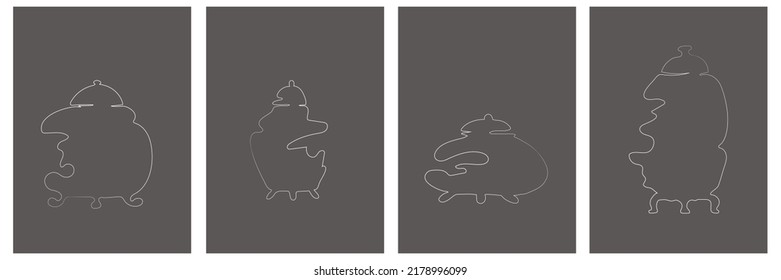 A set of minimal modern vases, painting in two colors, gray and white.For interior decoration of a house, cafe, restaurant, office.