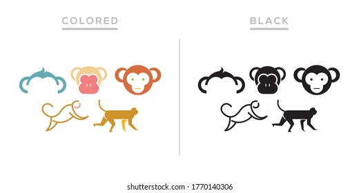 set of minimal monkey vector icon logo design