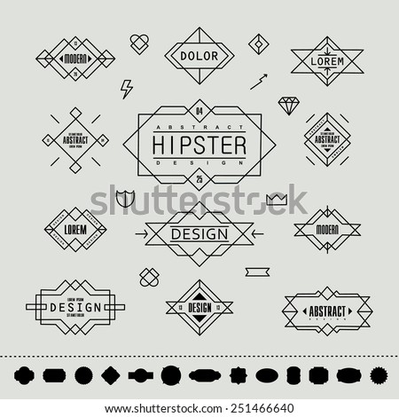 Set of Minimal Monochrome Geometric Retro Insignias and Logotypes. Business Signs, Logos, Labels, Badges, Frames, Borders and Other Design Elements. 