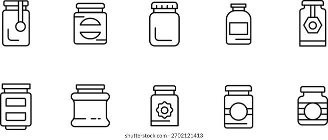Conjunto de ícones mínimos de frasco e frasco em estilo de linha limpo adequado para embalagem, rótulos e uso de interface do usuário.