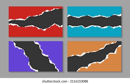 Conjunto De Diseño Mínimo De Marco Desgarrado En Papel En Fondo Negro