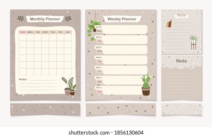 Set Of Minimal Planner Templet With Monthly, Weekly And Note Page Design Template