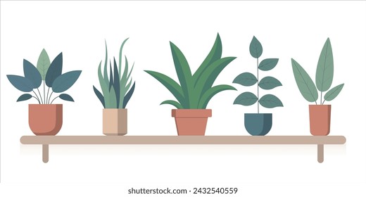 Conjunto de maceta de plantas mínimas, colección de hojas interiores, Para decoraciones de hogar y oficina, tarjetas y banners gráficos, ilustración vectorial plana