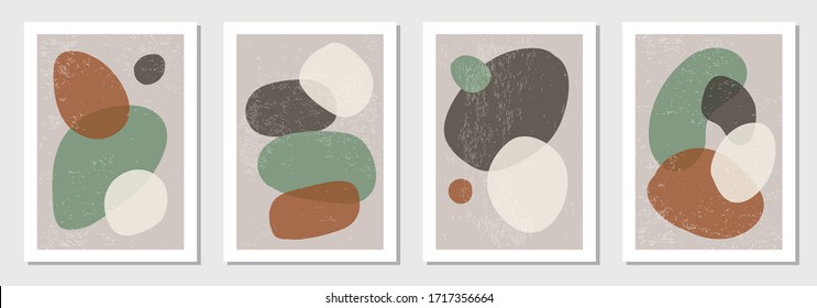 Set of minimal posters with abstract organic shapes composition in trendy contemporary collage style, can be used as flyer, card, brochure, social media post