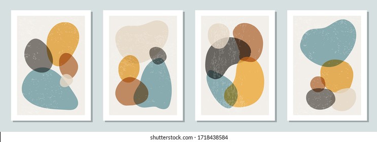 Set of minimal posters with abstract organic shapes composition in trendy contemporary collage style, can be used as flyer, card, brochure, social media post