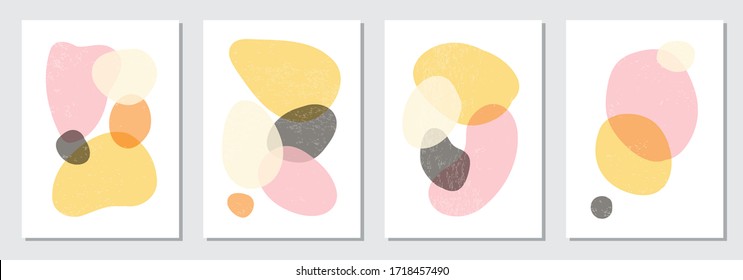 Set of minimal posters with abstract organic shapes composition in trendy contemporary collage style, can be used as flyer, card, brochure, social media post
