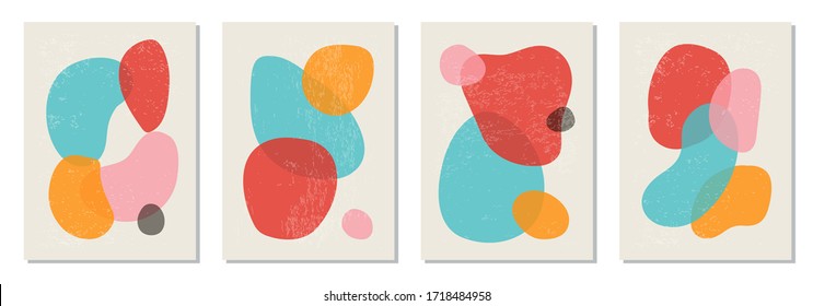 Set of minimal posters with abstract organic shapes composition in trendy contemporary collage style, can be used as flyer, poster, brochure, social media post