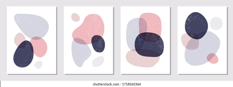 Set of minimal posters with abstract organic shapes composition in trendy contemporary collage style, can be used as flyer, poster, brochure, social media post