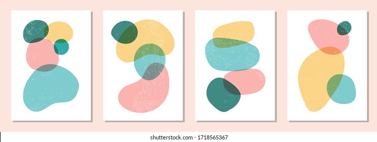 Set of minimal posters with abstract organic shapes composition in trendy contemporary collage style, can be used as flyer, poster, brochure, social media post