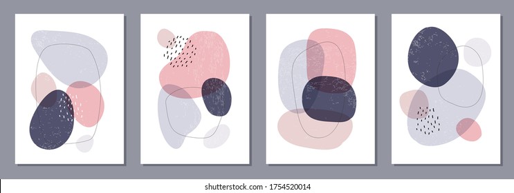 Set of minimal posters with abstract organic shapes composition in trendy contemporary collage style, can be used for wall decoration, postcard, cover design