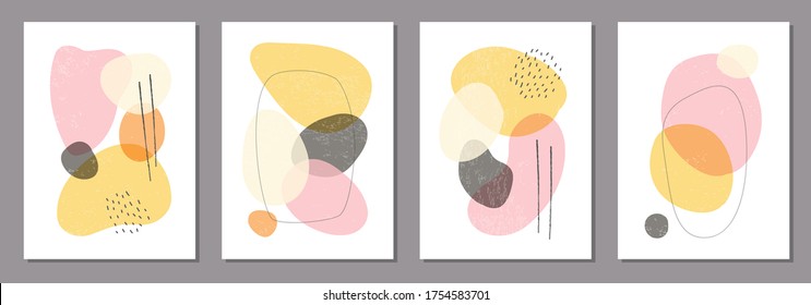 Set of minimal posters with abstract organic shapes composition in trendy contemporary collage style, can be used for wall decoration, postcard, cover design