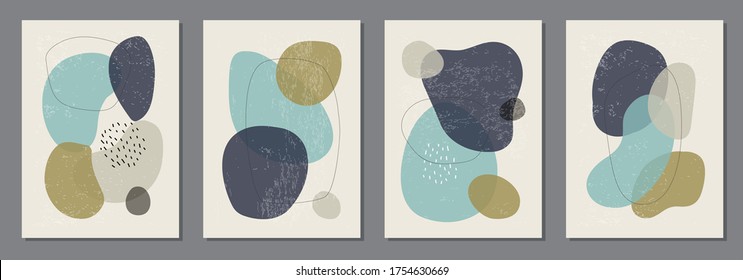 Set of minimal posters with abstract organic shapes composition in trendy contemporary collage style, can be used for wall decoration, postcard, cover design