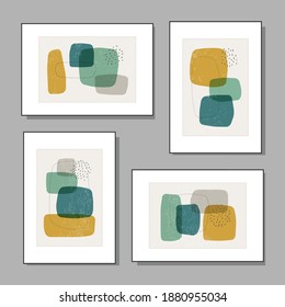 Set of minimal posters with abstract organic shapes composition in trendy contemporary collage style, can be used for art gallery, wall decoration, interior design