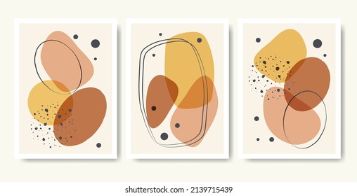 Set of minimal posters with abstract organic shapes. Earth tone composition collage style