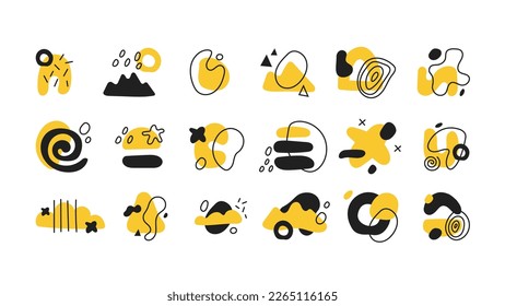 Un conjunto de afiches mínimos con la composición de formas orgánicas abstractas en un estilo de collage contemporáneo a la moda, se puede usar para la decoración de paredes, postales, diseño de portadas.