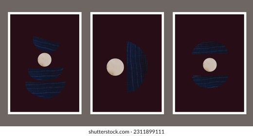 Set of minimal posters with abstract organic shapes composition in trendy contemporary collage style, can be used for wall decoration, postcard, cover design.