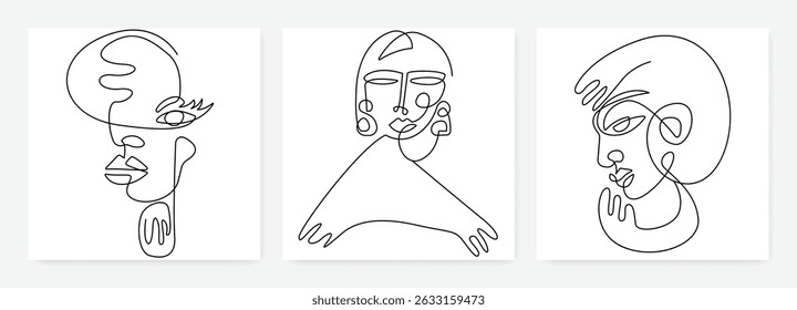 Conjunto de pósters mínimos para el diseño de arte de pared con retrato Abstractas dibujado a mano lineal. Tarjetas de arte de pared modernas de mediados de siglo. Diseño de fondo de Vector Abstractas artístico moderno de moda. No es IA
