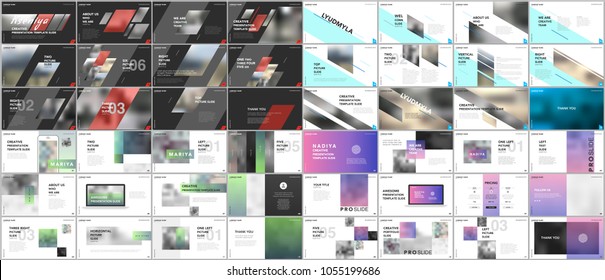 Set of minimal presentations, portfolio templates. Simple elements on white and black background. Brochure cover vector design. Presentation slides for flyer, leaflet, brochure, report, advertising