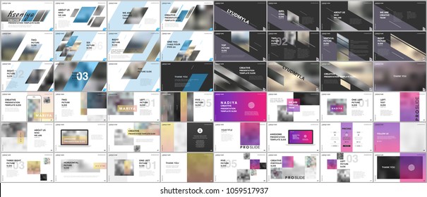 Set of minimal presentations, portfolio templates. Simple elements on white and black background. Brochure cover vector design. Presentation slides for flyer, leaflet, brochure, report, advertising