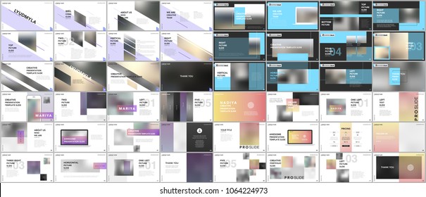Set of minimal presentations, portfolio templates. Simple elements on white and black background. Brochure cover vector design. Presentation slides for flyer, leaflet, brochure, report, advertising