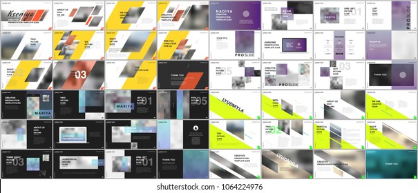 Set of minimal presentations, portfolio templates. Simple elements on white and black background. Brochure cover vector design. Presentation slides for flyer, leaflet, brochure, report, advertising