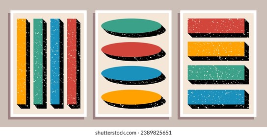 Set of minimal retro geometric design posters. Set of contemporary art wall decoration. Geometric shapes poster cover background.