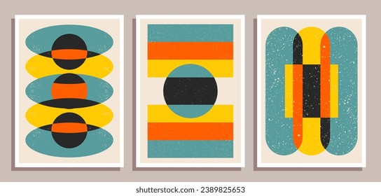 Set of minimal retro geometric design posters. Set of contemporary art wall decoration. Geometric shapes poster cover background.