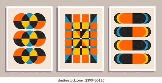 Set of minimal retro geometric design posters. Set of contemporary art wall decoration. Geometric shapes poster cover background.