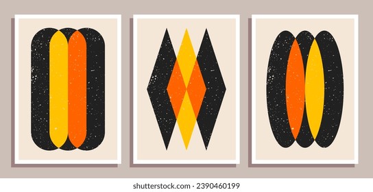 Set of minimal retro geometric design posters. Set of contemporary art wall decoration. Geometric shapes poster cover background.