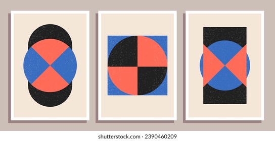Set of minimal retro geometric design posters. Set of contemporary art wall decoration. Geometric shapes poster cover background.