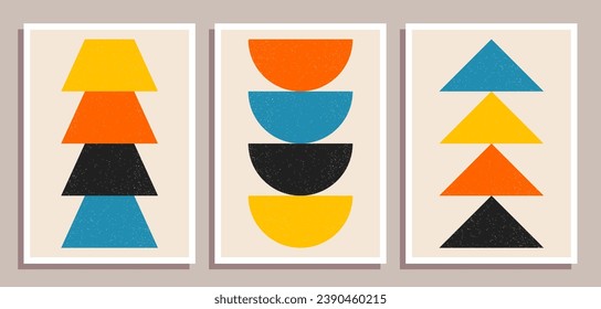 Conjunto de afiches de diseño retro mínimo. Decoración de arte contemporáneo en las paredes. Fondo de portada de afiches de formas geométricas.