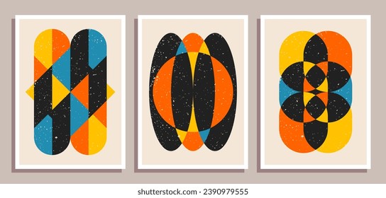 Set of minimal retro geometric design posters. Set of contemporary art wall decoration. Geometric shapes poster cover background.