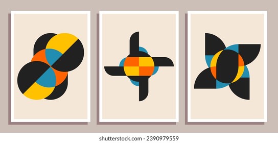 Set of minimal retro geometric design posters. Set of contemporary art wall decoration. Geometric shapes poster cover background.