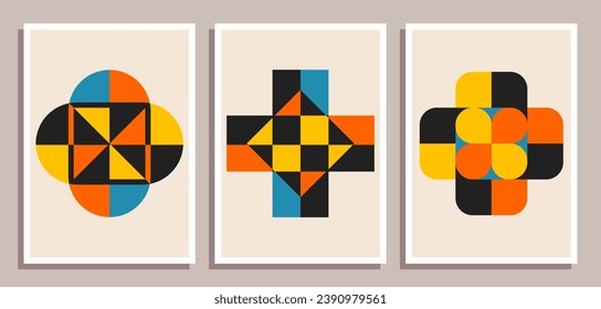 Set of minimal retro geometric design posters. Set of contemporary art wall decoration. Geometric shapes poster cover background.