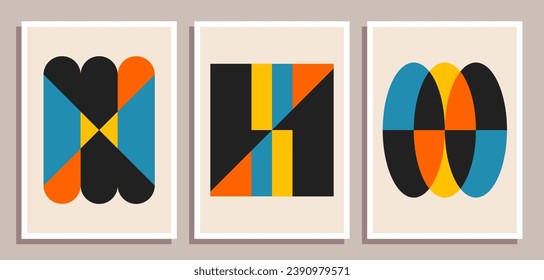 Set of minimal retro geometric design posters. Set of contemporary art wall decoration. Geometric shapes poster cover background.