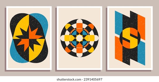 Set of minimal retro geometric design posters. Set of contemporary art wall decoration. Geometric shapes poster cover background.
