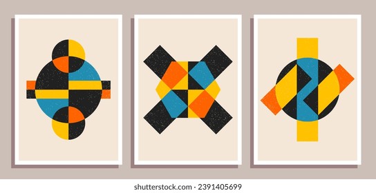 Conjunto de afiches de diseño retro mínimo. Decoración de arte contemporáneo en las paredes. Fondo de portada de afiches de formas geométricas.