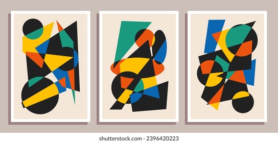 Set von minimalen geometrischen Design-Plakaten. Set von zeitgenössischer Kunstmauerdekoration. Geometrische Formen Poster bedecken Hintergrund.