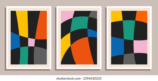 Set of minimal retro geometric design posters. Set of contemporary art wall decoration. Geometric shapes poster cover background.