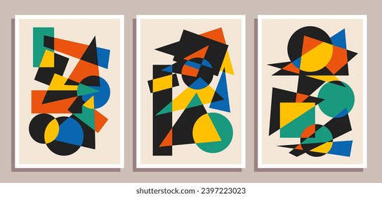 Set of minimal retro geometric design posters. Set of contemporary art wall decoration. Geometric shapes poster cover background.