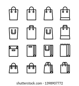 Set of Minimal Shopping bag line icons black color and flat style isolated on white background.