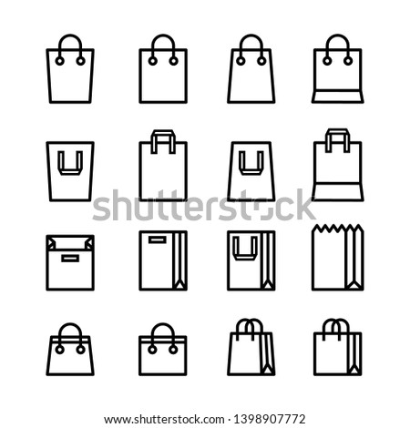 Set of Minimal Shopping bag line icons black color and flat style isolated on white background.