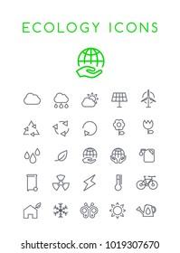 Set of Minimal Simple Ecology Thin Line Icons on White Background