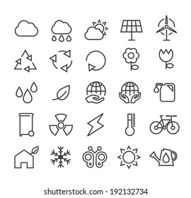 Set of Minimal Simple Ecology Thin Line Icons on White Background.