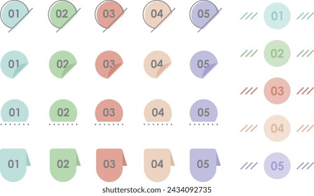 Set von minimalen einfachen flachen Stil Zahlen Punkt Label Icon Tag Aufkleber in Pastellfarben. Für Business, Studium, Tagebuch, Präsentation, Infografik, Planer, Kalender, Broschüre und Memo