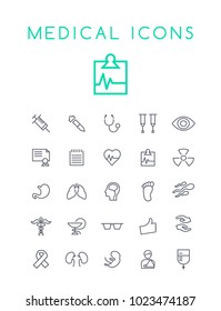 Set of Minimal Simple Medical Thin Line Icons on White Background