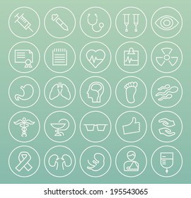 Set of Minimal Simple Medical Thin White Line Icons on Minimal Circular Buttons 1.