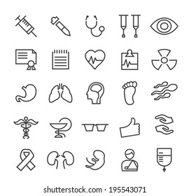 Set Of Minimal Simple Medical Thin Line Icons On White Background.